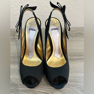Hale Bob black satin sling back heels
